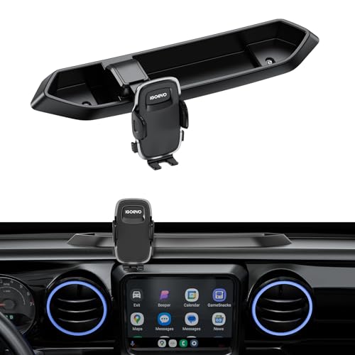 iGoevo Dashboard Phone Mount for Jeep Wrangler JL JLU & Gladiator JT (2018–2023) – Storage Tray Organizer with Metal Clamp Arm & Extension Rod, Scratch-Free Silicone Base, No-Rattle Design, Not for 4xe - Image 1