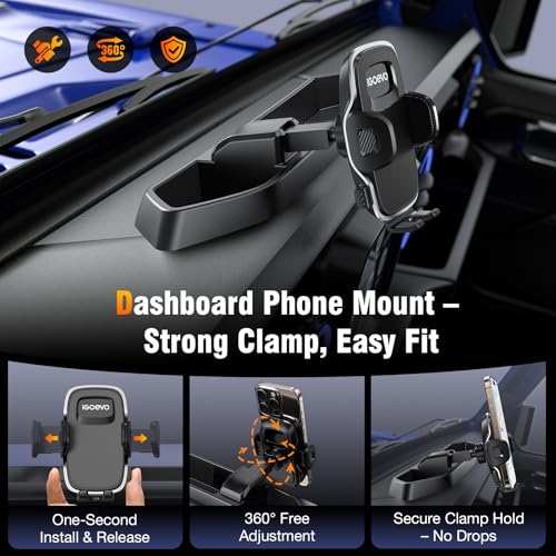 iGoevo Dashboard Phone Mount for Jeep Wrangler JL JLU & Gladiator JT (2018–2023) – Storage Tray Organizer with Metal Clamp Arm & Extension Rod, Scratch-Free Silicone Base, No-Rattle Design, Not for 4xe - Image 3