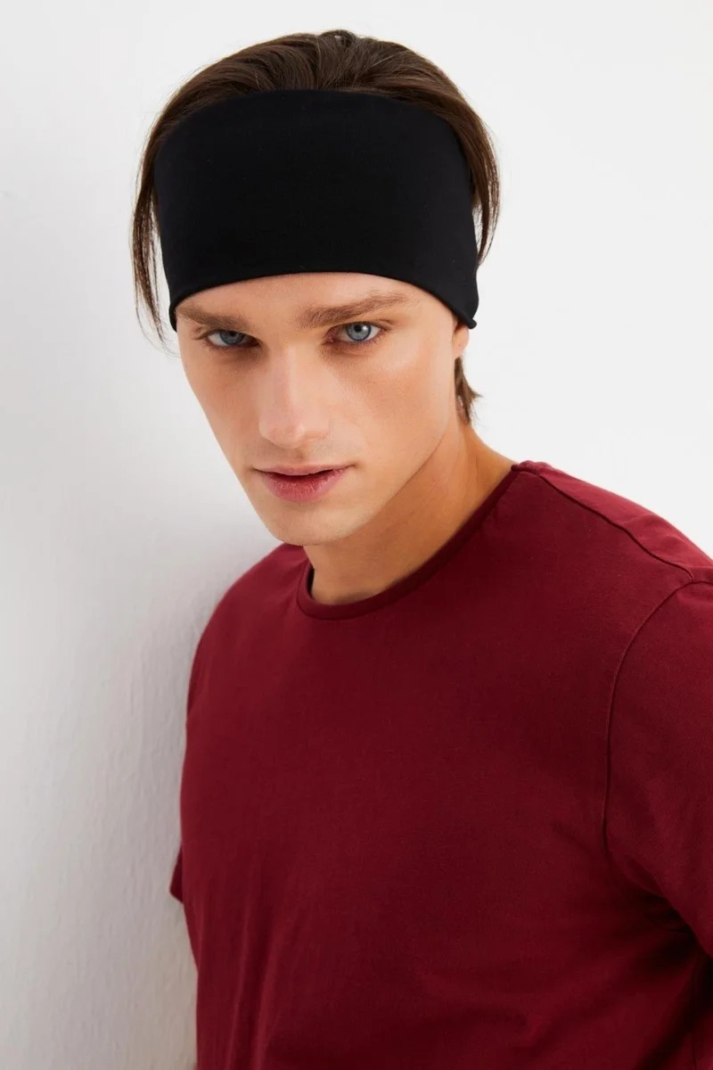 بوتيكجيز Black Men's Cotton Combed Comb, Non-Slip, Ultra Light, Sport Wide Headband Bandana Buff