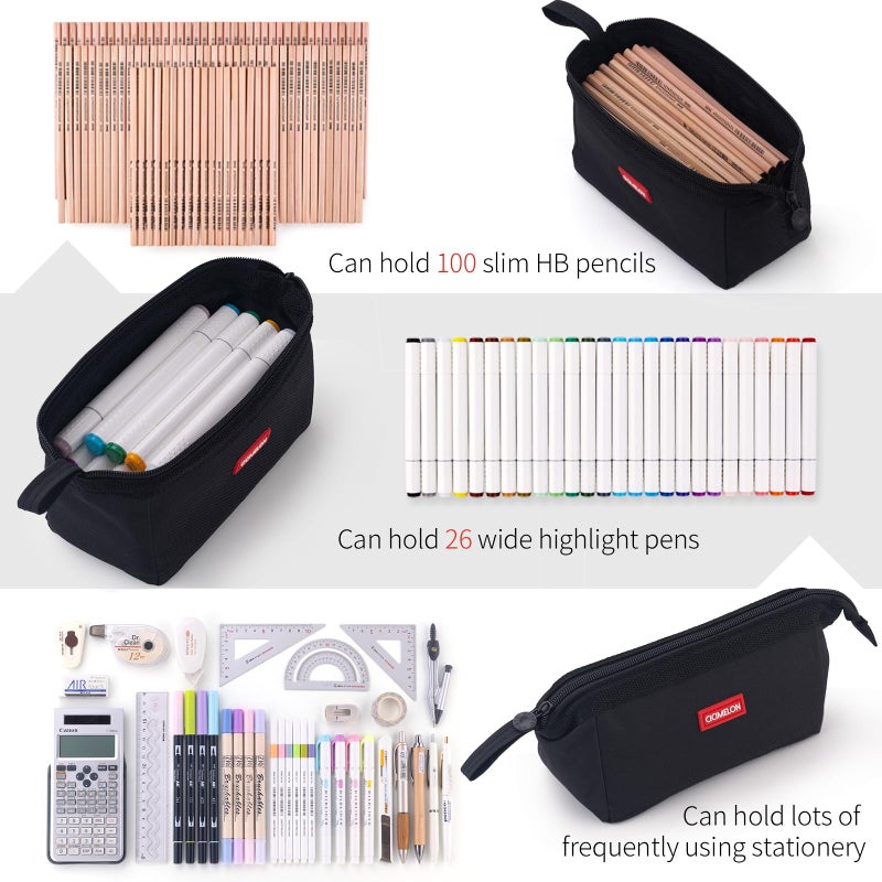 CICIMELON Multifunctional Pencil Pen Marker Case Pouch Bag Holder Small Cute Capacity for High Middle Primary School Student Aesthetic Teen Girl Boy Office Men Women Nurse Adults Portable (Black) - Image 5