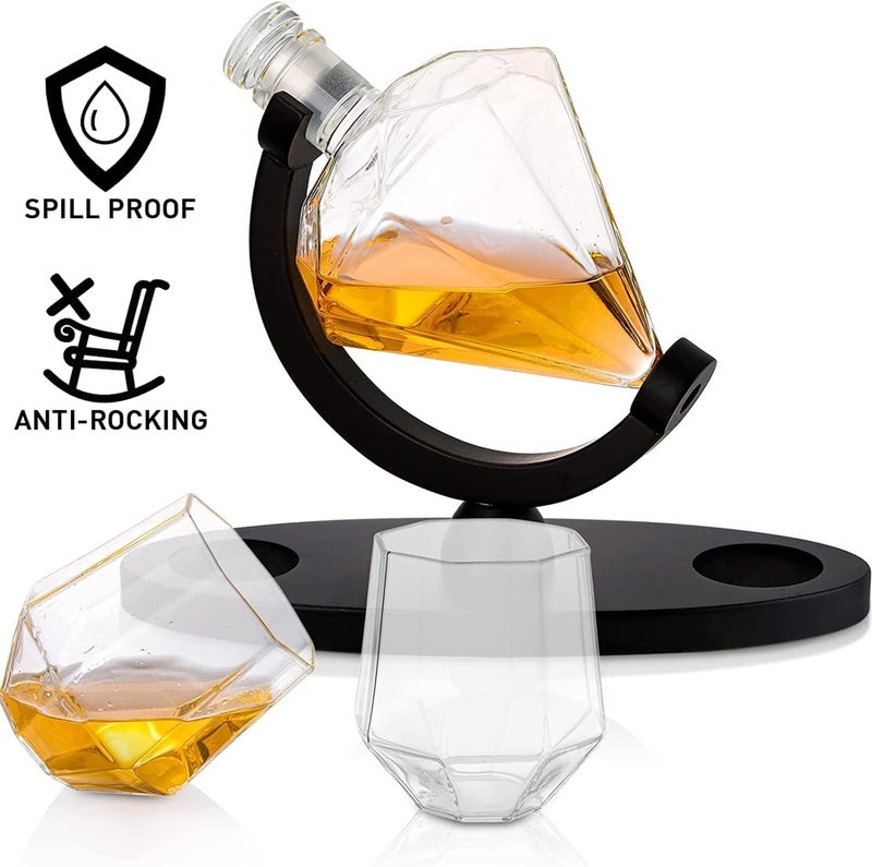 Diamond Whiskey Decanter Set - Stylish 1 Decanter & 2 Pcs Glass & 1 Stand Set | Perfect for Whiskey, Scotch, Wine, Vodka, Tequila, Rum (850ml, Set of 1)  - Image 2