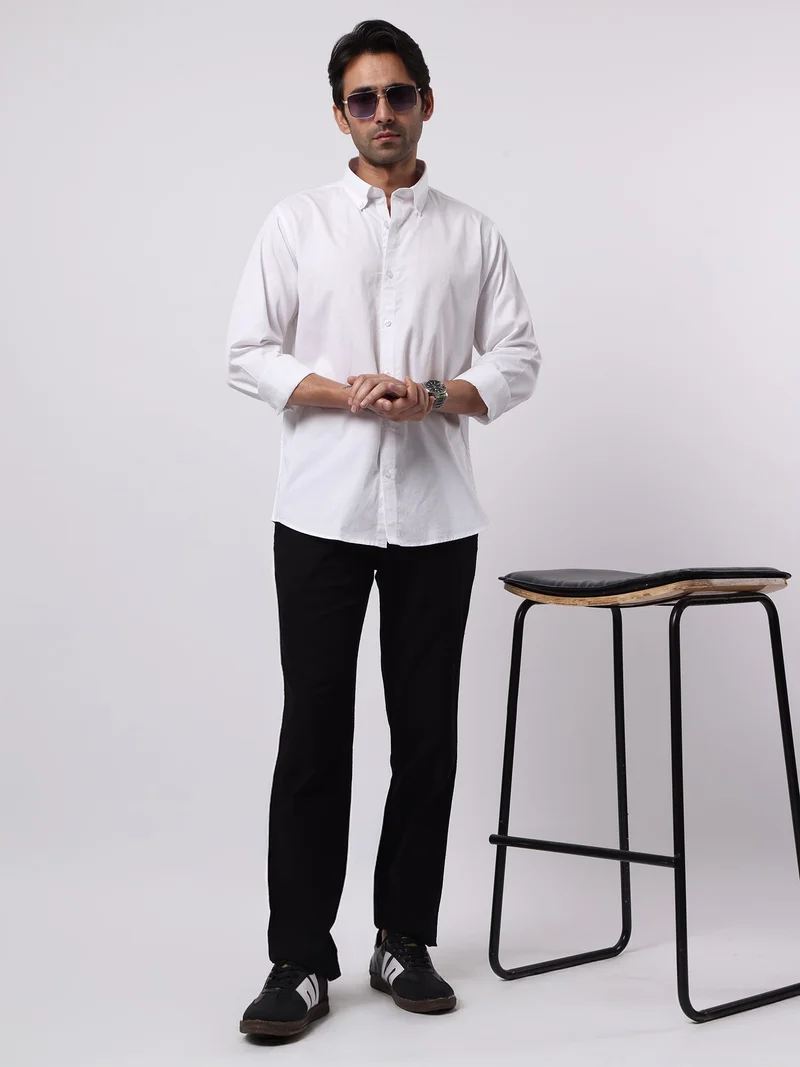 Maniac  Maniac Mens Solid Collared Neck Full Sleeve Soft Twill Fabric White Shirt for Men | Best Price UAE