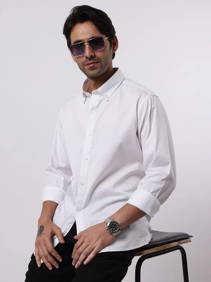 Maniac  Maniac Mens Solid Collared Neck Full Sleeve Soft Twill Fabric White Shirt for Men | Best Price UAE