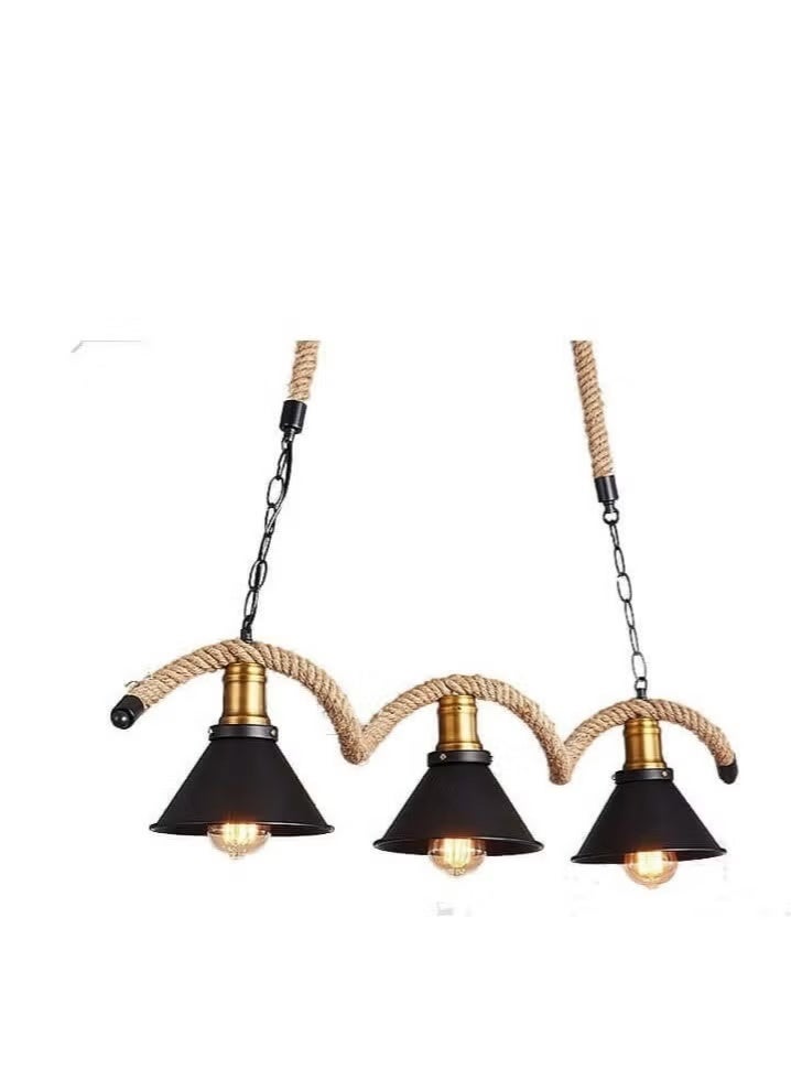 PRIME SOLE Premium Industrial Vintage Triple Pendant Ceiling Light with Adjustable Nautical Hemp Rope and Iron Chain - Rustic Hanging Chandelier for Modern Home Decor, Kitchen Island, Dining Room and Cafe - Image 3