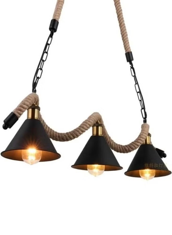 PRIME SOLE Premium Industrial Vintage Triple Pendant Ceiling Light with Adjustable Nautical Hemp Rope and Iron Chain - Rustic Hanging Chandelier for Modern Home Decor, Kitchen Island, Dining Room and Cafe - Image 1