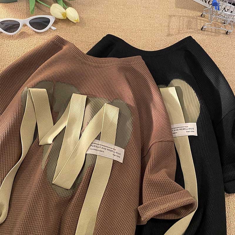Summer Waffle Short-Sleeved T-Shirt Men'S Round Neck Fashion Brand All-Match Fashion Handsome Sports Hip Hop Harajuku Style Youth T-Shirt - Image 5