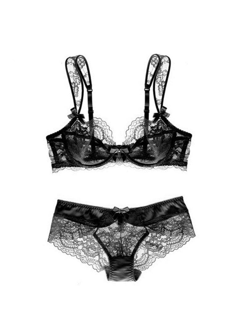 KUYING New Vine Jacquard Half Cup Lace Bra Small Chest Gathering Anti Drop Bra Set