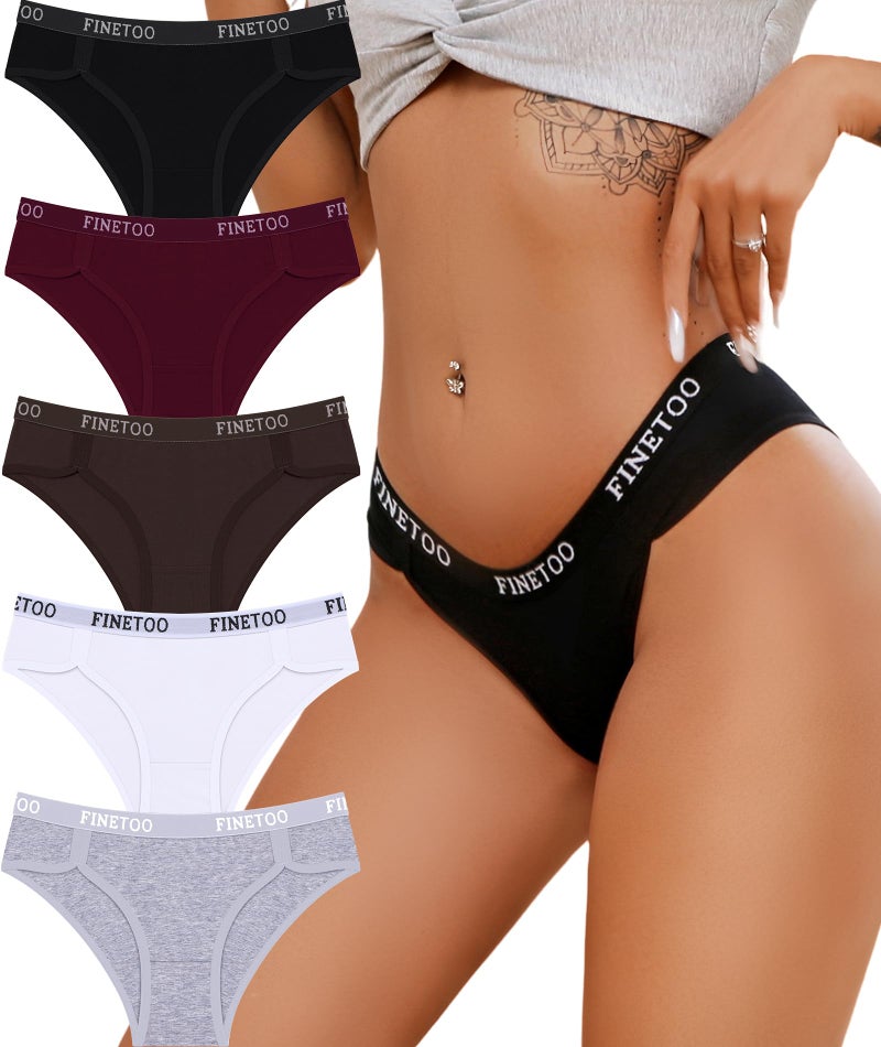 FINETOO Cotton Underwear for Women Cheeky Panties Sexy Hipster Bikini Underwear Elastic Waistband Stretch Briefs 5 Pack - Image 1