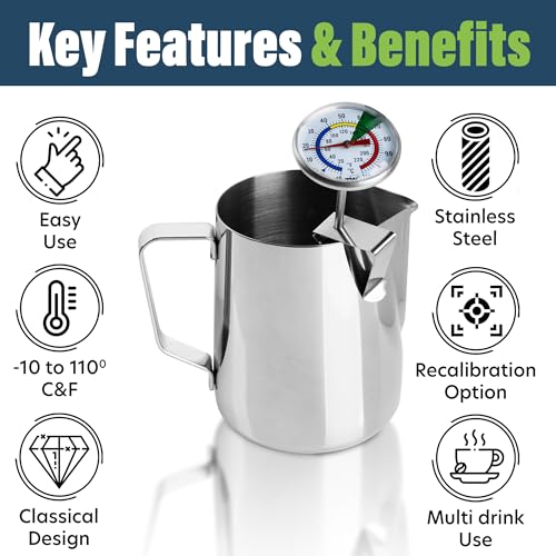 Thermometer World Milk Thermometer and 600ml Milk Frother Jug for Perfect Barista Style Coffee Making Great for Frothy Latte Cappuccino - Image 2
