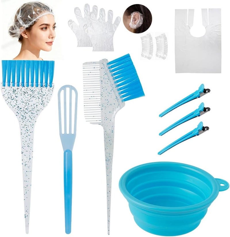 Moonmini Hair Dye Color Brush and Bowl Set, Color Bowl Brushes Tool Mixing Bowl Kit Tint Comb for Hair Tint Dying Coloring Applicator (Light Blue&Clear) - Image 1