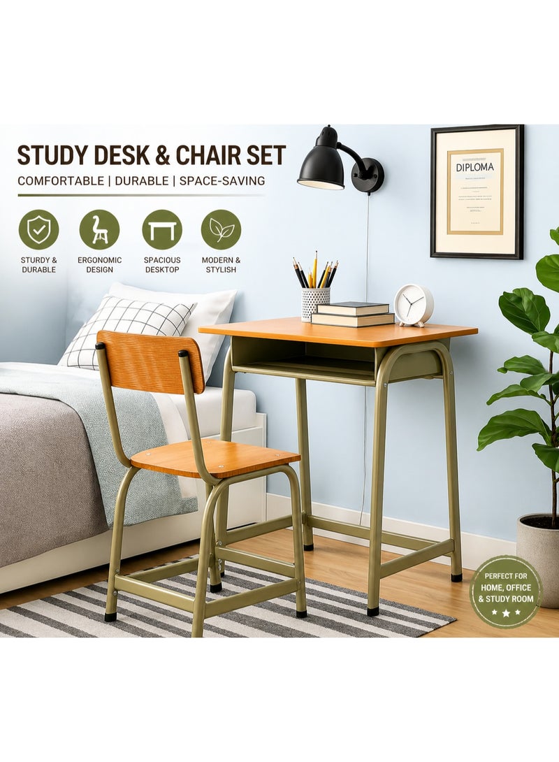 Smart Student Study Desk & Chair Set – Compact Writing Table with Storage Shelf – Durable Metal Frame & Wooden Top – Ideal for Study, Work & Home Use - Image 1