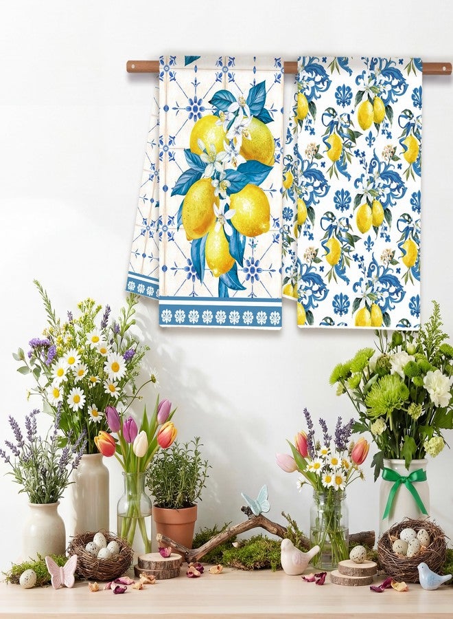 FUTBU Lemon Summer Kitchen Towels, Bule Diamond Check Bamboo Lemon Dish Towels Set of 2 for Bathroom Decor, 18x26Inch Drying Dishcloth Farmhouse Holiday Summer Decoration - Image 4