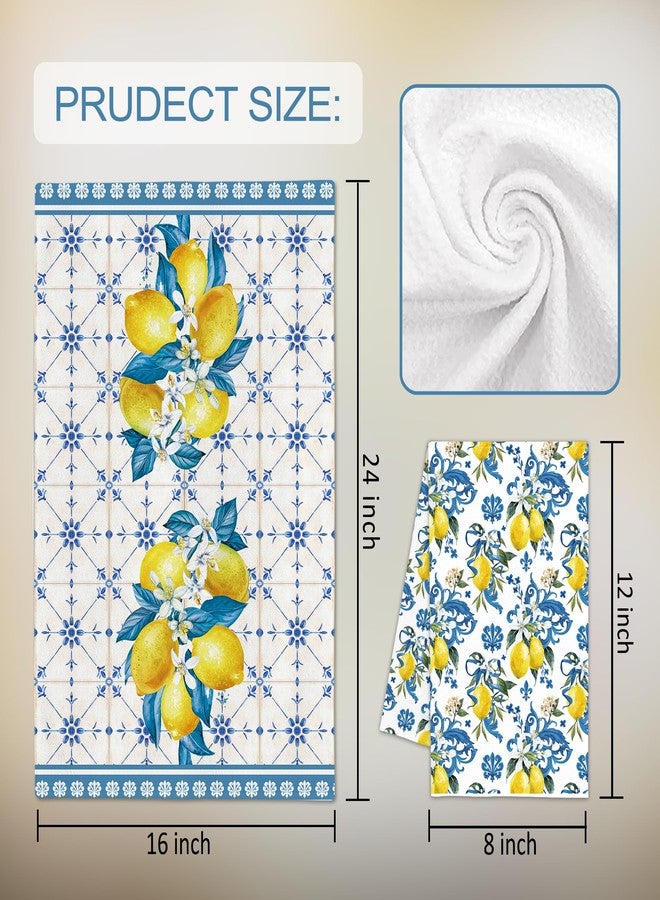 FUTBU Lemon Summer Kitchen Towels, Bule Diamond Check Bamboo Lemon Dish Towels Set of 2 for Bathroom Decor, 18x26Inch Drying Dishcloth Farmhouse Holiday Summer Decoration - Image 3