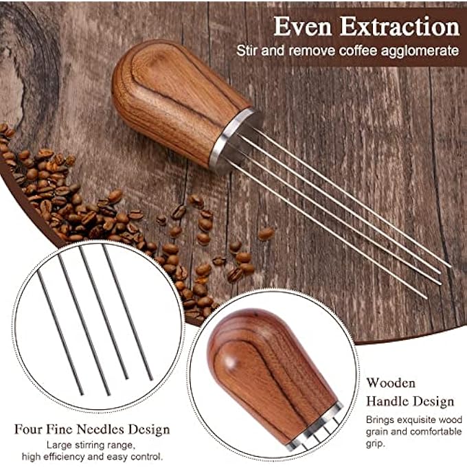 MAKINGTEC Espresso Coffee Stirrer Professional Coffee Stirring Tool For Espresso Distribution Espresso Hand Tampers With Natural Wood Handle And Stand And Cleaning BrushRed Rosewood - Image 3