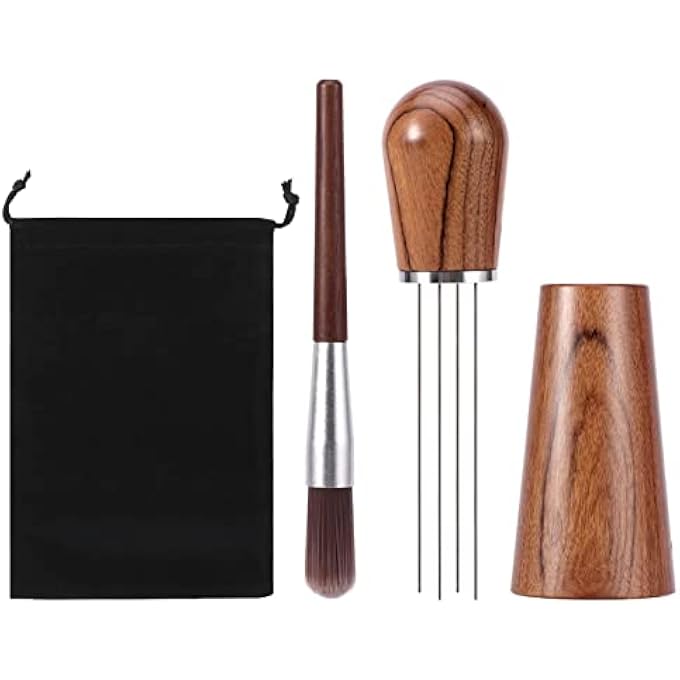 MAKINGTEC Espresso Coffee Stirrer Professional Coffee Stirring Tool For Espresso Distribution Espresso Hand Tampers With Natural Wood Handle And Stand And Cleaning BrushRed Rosewood - Image 1