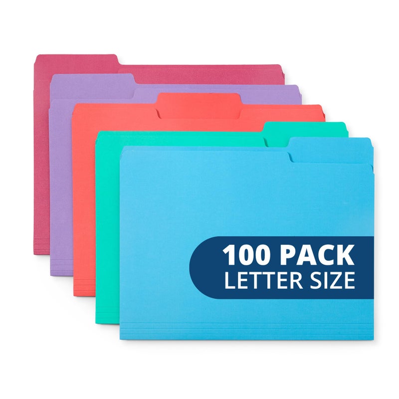 Blue Summit Supplies 100 Blue Summit Supplies Colored File Folders Letter Size 1/3 Cut Tabs - Pastel File Folders, Colorful File Folders Multicolor, Durable 11pt Paper - Image 1