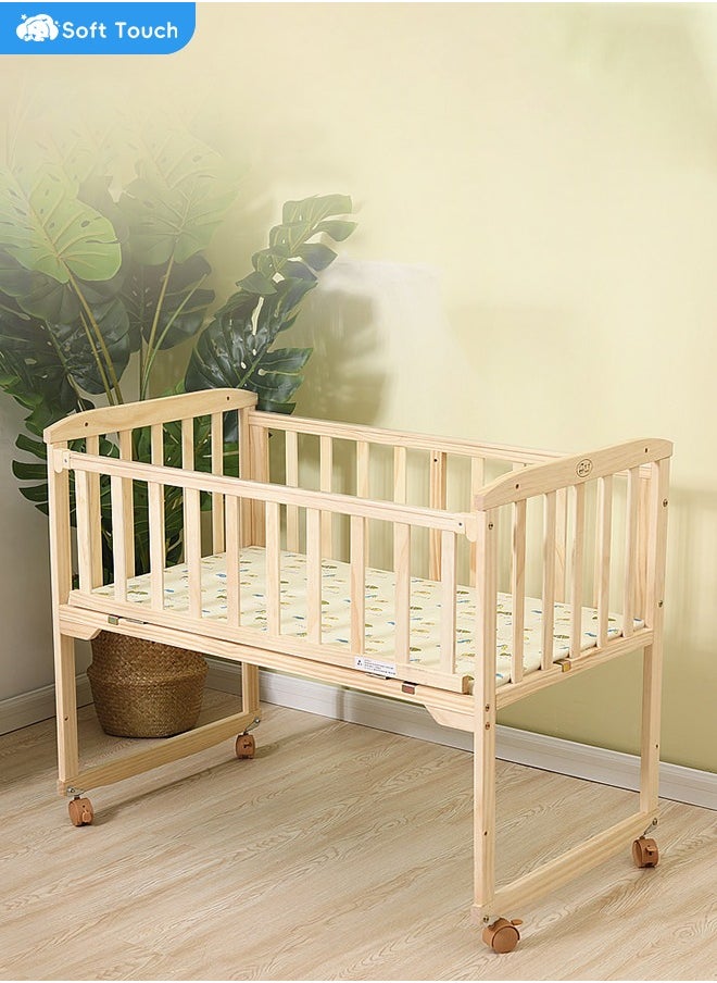 Soft Touch Wodden Baby Crib Multifunctional Baby Bed Baby Cot with Mosquito Net Wood Baby Bedside Crib with Wheels  - Image 2