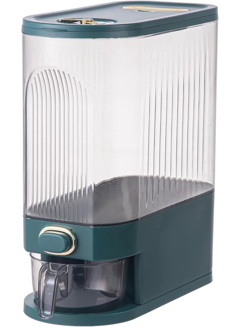 Clear Rice Dispenser, Large Grain Container Storage with Lid Measuring Cylinder Moisture Proof Household Cereal Dispenser Bucket for Kitchen Soybean Corn,Clear and Green - Image 1