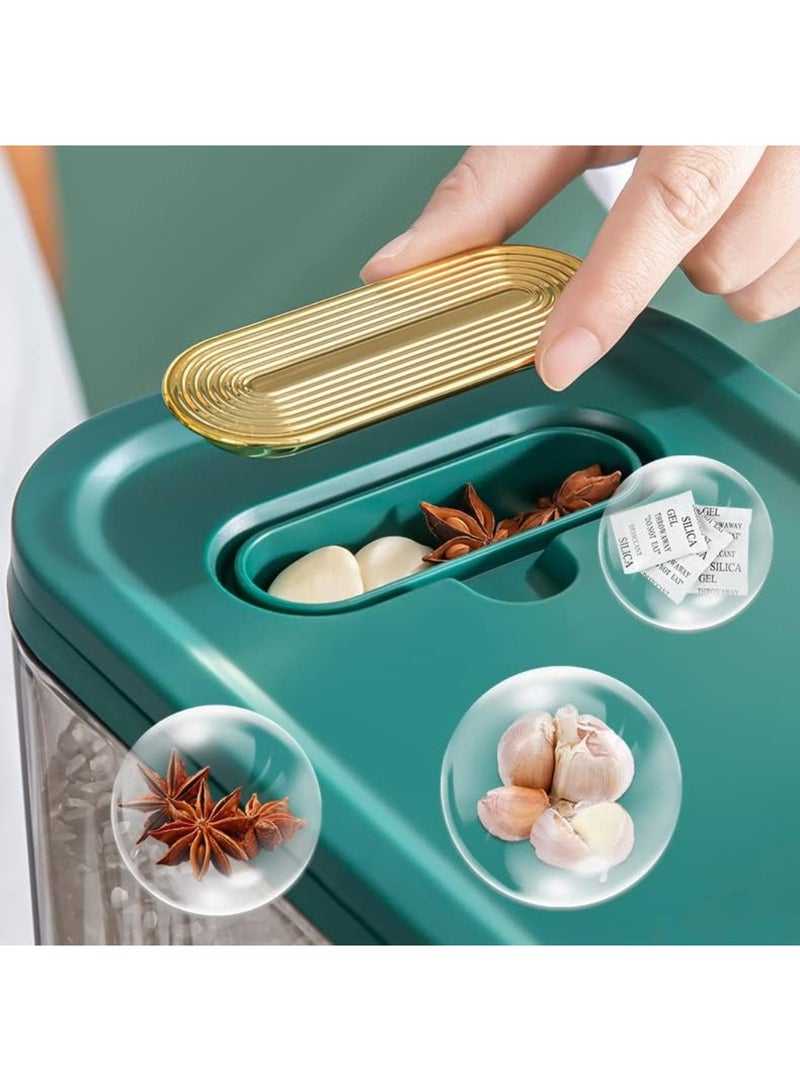 Clear Rice Dispenser, Large Grain Container Storage with Lid Measuring Cylinder Moisture Proof Household Cereal Dispenser Bucket for Kitchen Soybean Corn,Clear and Green - Image 5