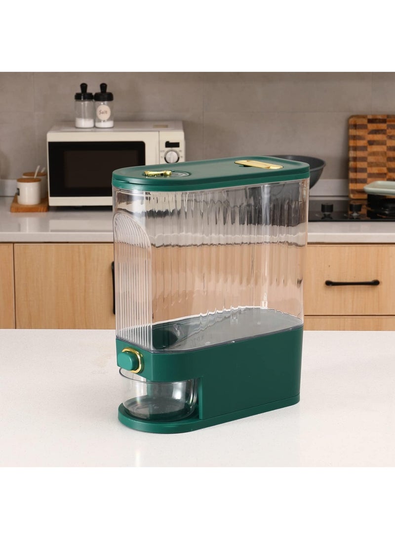 Clear Rice Dispenser, Large Grain Container Storage with Lid Measuring Cylinder Moisture Proof Household Cereal Dispenser Bucket for Kitchen Soybean Corn,Clear and Green - Image 4