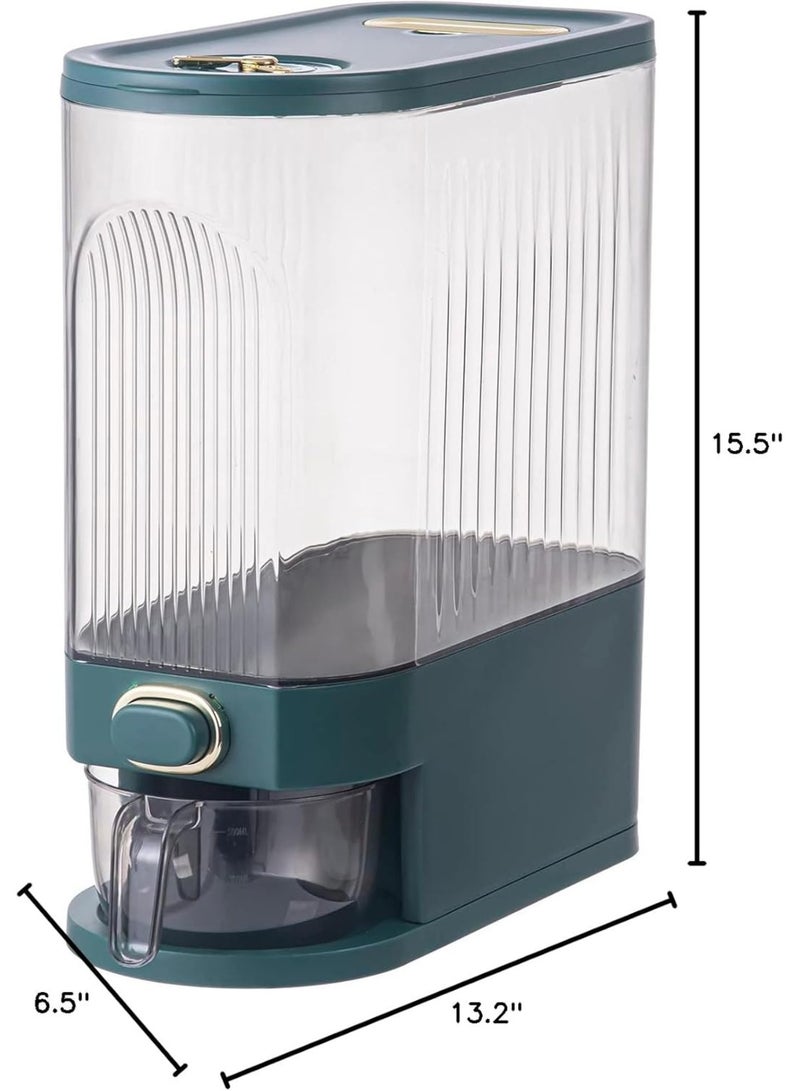 Clear Rice Dispenser, Large Grain Container Storage with Lid Measuring Cylinder Moisture Proof Household Cereal Dispenser Bucket for Kitchen Soybean Corn,Clear and Green - Image 3
