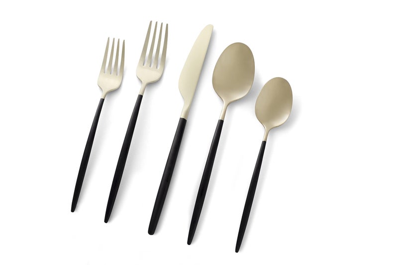 Cambridge 511120CKW12R Gaze Black Champagne Satin 20Piece Flatware Set Service for 4