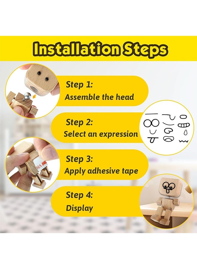 Shaking Wooden Man Figurine,Wooden Figure That Sways with 12pcs Emoticon Magnetic,Shaking Feet Wood Doll,Handmade Wood Shake Auto Ornament,Fun Car Dashboard Accessories & Desk Decor,Travel,Home - Image 4