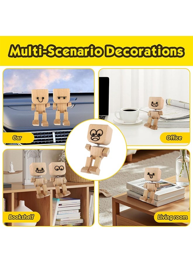 Shaking Wooden Man Figurine,Wooden Figure That Sways with 12pcs Emoticon Magnetic,Shaking Feet Wood Doll,Handmade Wood Shake Auto Ornament,Fun Car Dashboard Accessories & Desk Decor,Travel,Home - Image 5