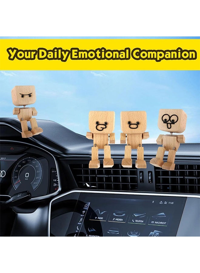Shaking Wooden Man Figurine,Wooden Figure That Sways with 12pcs Emoticon Magnetic,Shaking Feet Wood Doll,Handmade Wood Shake Auto Ornament,Fun Car Dashboard Accessories & Desk Decor,Travel,Home - Image 3
