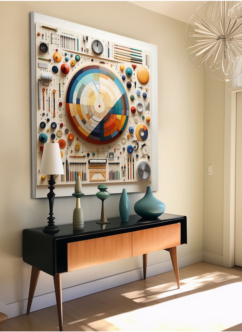 LOWHA Square Canvas Wall Art Stretched Over Wooden Frame with Colourful Shapes Conceptual Art Painting  - Image 1