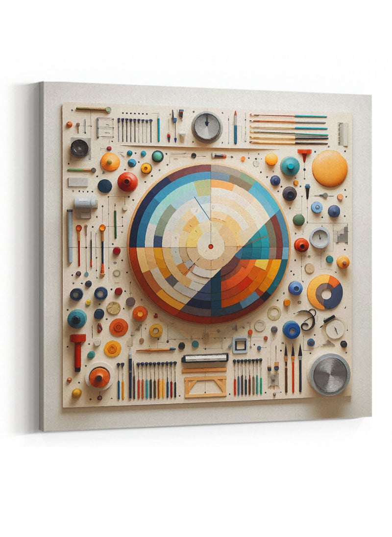 LOWHA Square Canvas Wall Art Stretched Over Wooden Frame with Colourful Shapes Conceptual Art Painting  - Image 4