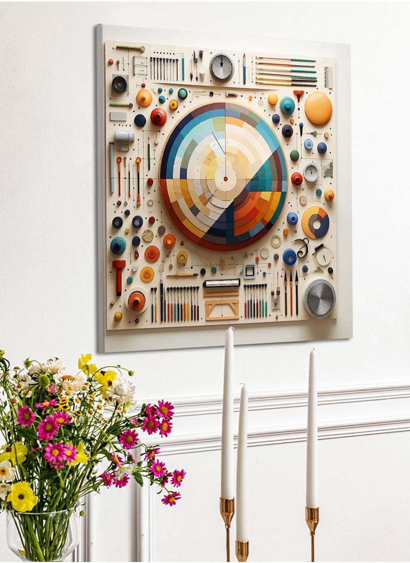 LOWHA Square Canvas Wall Art Stretched Over Wooden Frame with Colourful Shapes Conceptual Art Painting  - Image 3