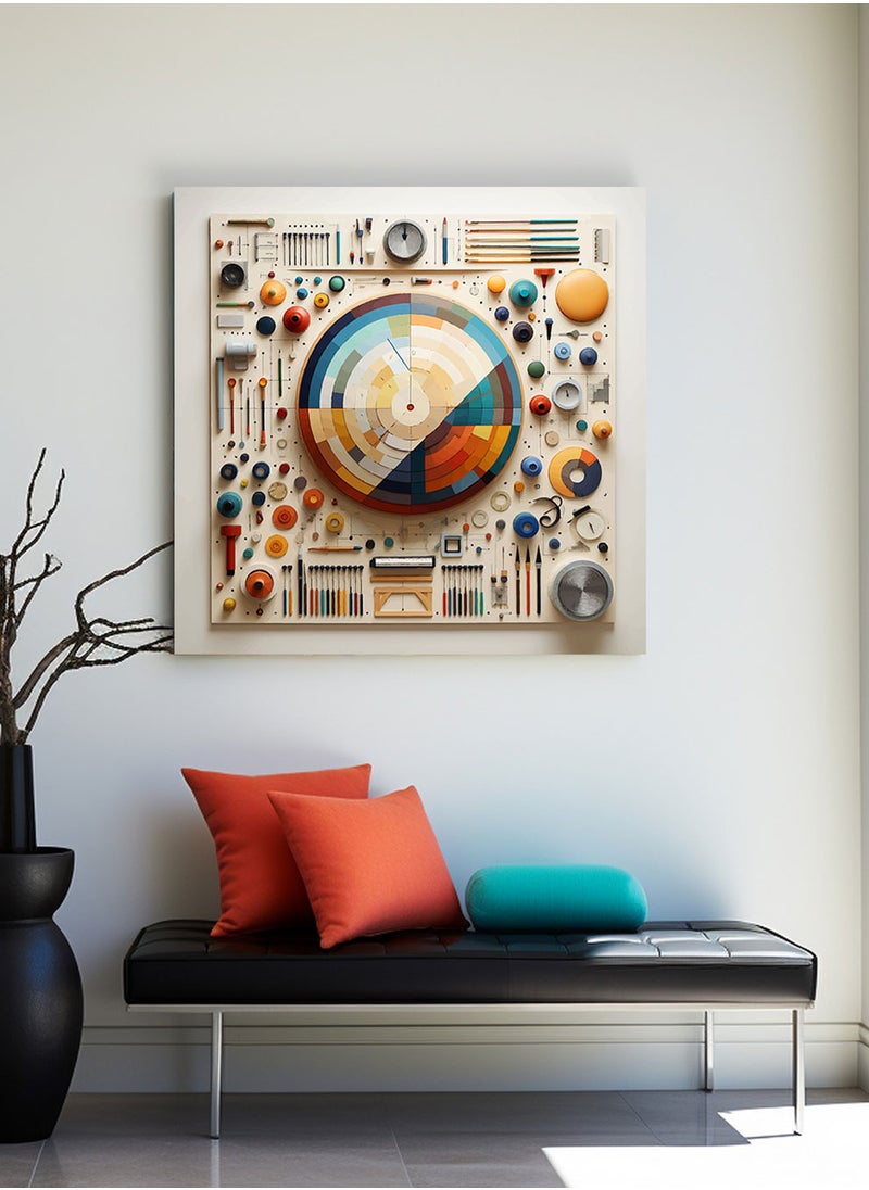 LOWHA Square Canvas Wall Art Stretched Over Wooden Frame with Colourful Shapes Conceptual Art Painting  - Image 2