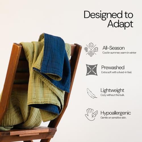 Salt Earth 100% Cotton Muslin Blanket, Gauze 55"X75" Twin, 6 Layered for Couch, Bed, Living Room, Home, Lightweight & All Season Blankets & Throws, Easy wash, Skin Friendly (Dress Blue/Mosstone) - Image 5