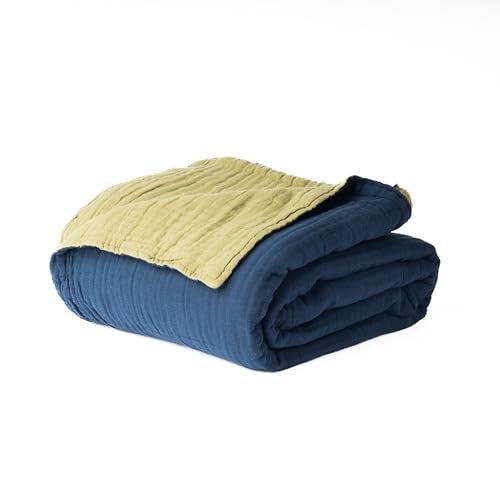 Salt Earth 100% Cotton Muslin Blanket, Gauze 55"X75" Twin, 6 Layered for Couch, Bed, Living Room, Home, Lightweight & All Season Blankets & Throws, Easy wash, Skin Friendly (Dress Blue/Mosstone) - Image 1