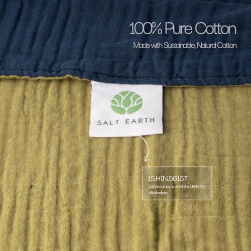 Salt Earth 100% Cotton Muslin Blanket, Gauze 55"X75" Twin, 6 Layered for Couch, Bed, Living Room, Home, Lightweight & All Season Blankets & Throws, Easy wash, Skin Friendly (Dress Blue/Mosstone) - Image 4