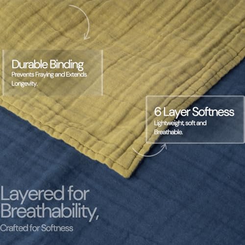Salt Earth 100% Cotton Muslin Blanket, Gauze 55"X75" Twin, 6 Layered for Couch, Bed, Living Room, Home, Lightweight & All Season Blankets & Throws, Easy wash, Skin Friendly (Dress Blue/Mosstone) - Image 2