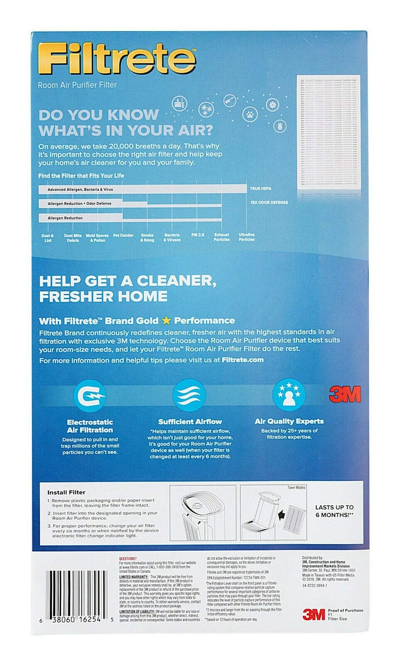FILTRETE منقي الهواء فيلتريت True HEPA لتقليل المواد المسببة للحساسية، فلتر F1، الحجم: 12 بوصة × 6.75 بوصة × 1.75 بوصة، يعمل مع C01 و T02 و ST02W (عبوة واحدة) - Image 3
