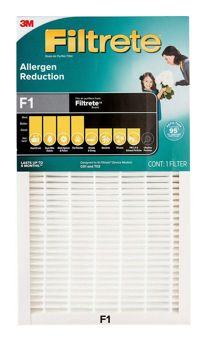 FILTRETE منقي الهواء فيلتريت True HEPA لتقليل المواد المسببة للحساسية، فلتر F1، الحجم: 12 بوصة × 6.75 بوصة × 1.75 بوصة، يعمل مع C01 و T02 و ST02W (عبوة واحدة) - Image 1