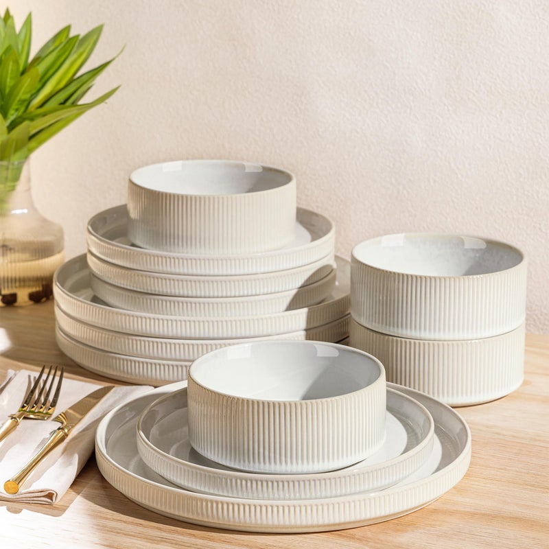 TheTerra Ceramic Dinnerware Sets for 4, 12 Pieces Porcelain Lightweight Plates and Bowls Sets, Scratch Resistant Dish Set, Oven & Microwave & Dishwasher Safe - Image 1