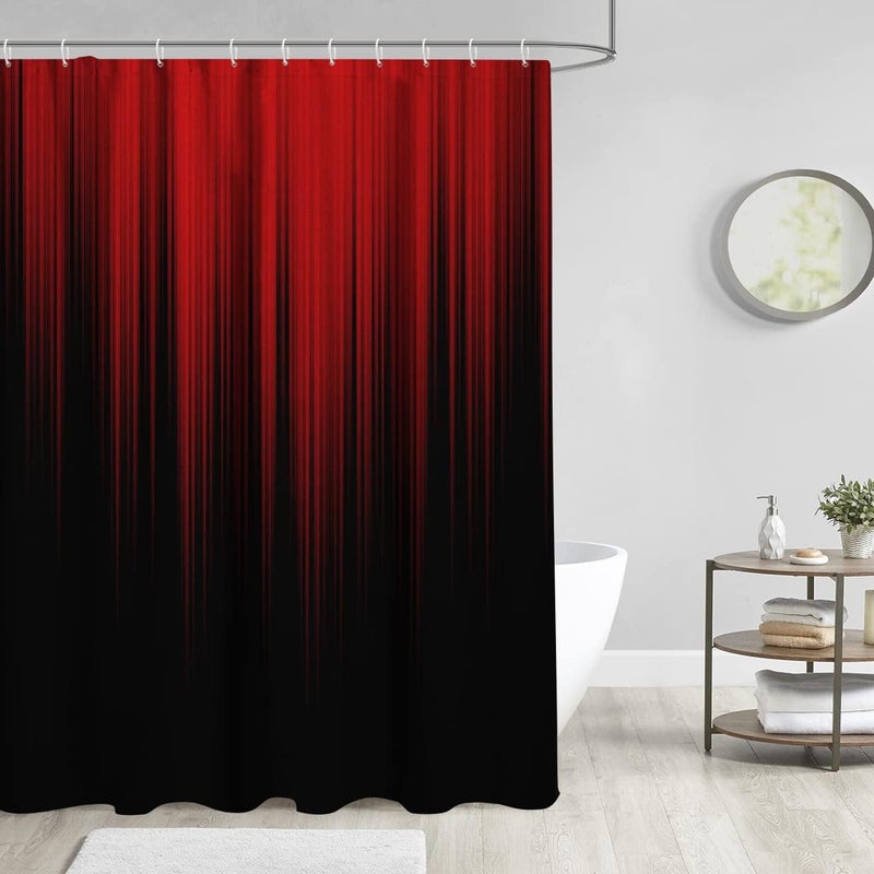AAtter Red and Black Shower Curtain Funny Ombre Adult Men Elegant Design Bright Solid Decorative Asian Dark Abstract Cool Oriental Home Bathroom Decor Bathtub Set with 12 Hooks, 60x72, Modern - Image 2