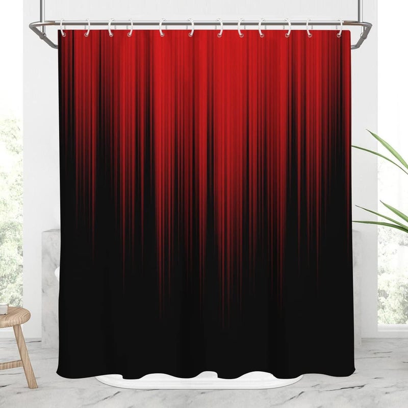 AAtter Red and Black Shower Curtain Funny Ombre Adult Men Elegant Design Bright Solid Decorative Asian Dark Abstract Cool Oriental Home Bathroom Decor Bathtub Set with 12 Hooks, 60x72, Modern - Image 1