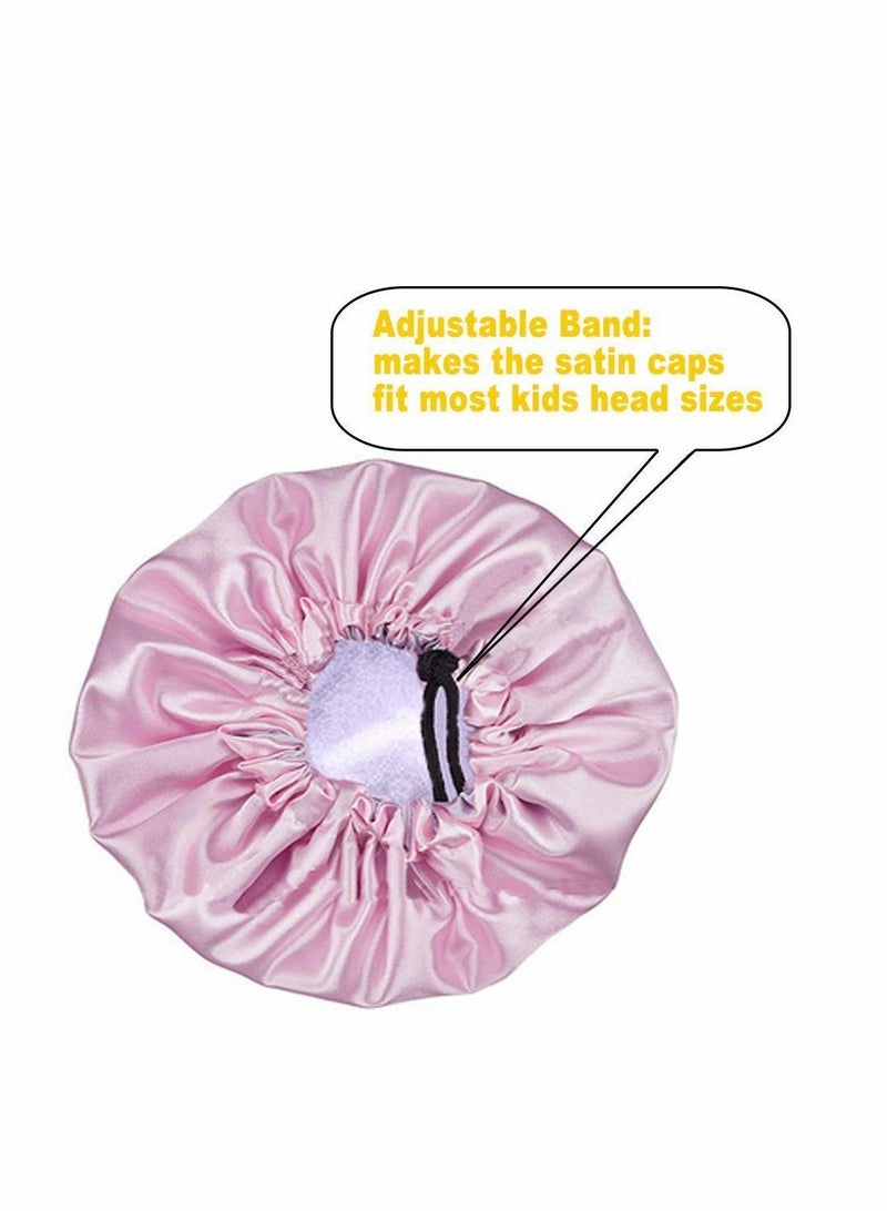 2 Pieces Satin Bonnet Kids Night Sleep Caps Adjustable Double Layer Sleeping Hats Showering for Girls Toddler Children Baby - Image 4