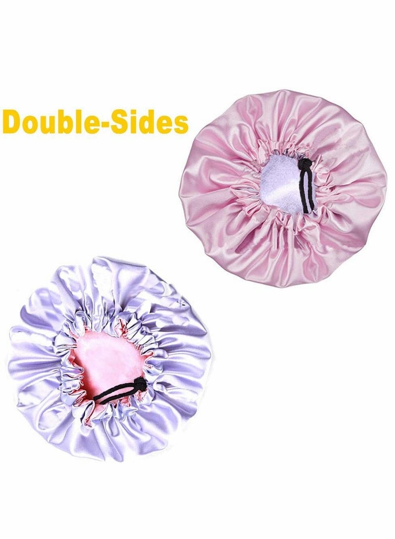 2 Pieces Satin Bonnet Kids Night Sleep Caps Adjustable Double Layer Sleeping Hats Showering for Girls Toddler Children Baby - Image 2