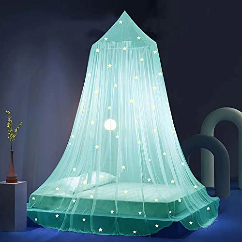 Eimilaly Stars Bed Canopy Glow in The Dark Bed Canopy for Girls Mosquito Net Princess Canopy for Girls Bed Room Decor Green