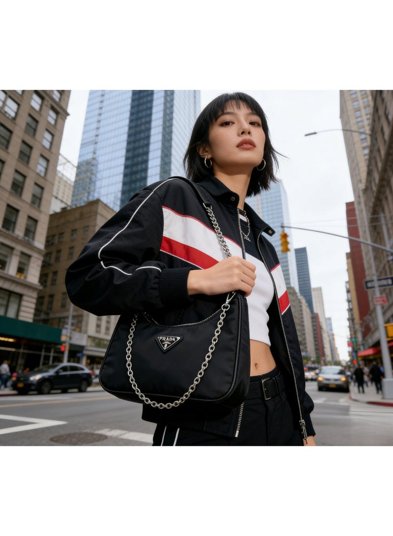 PRADA MILANO Prada Nylon Bag, Women's Classic Bag with Silver Chain - Image 1