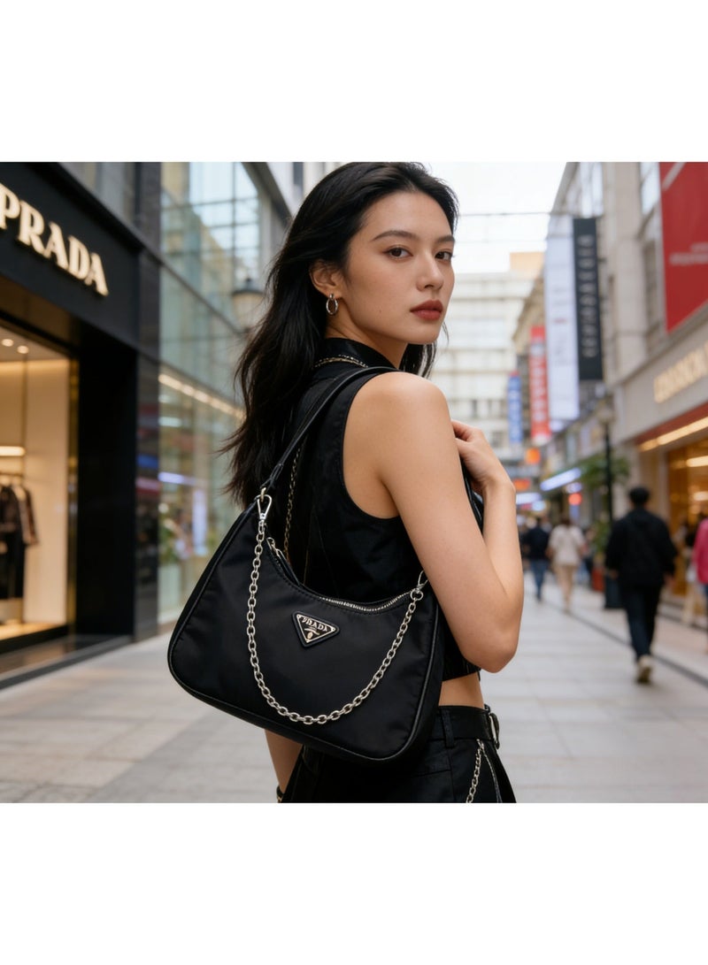 PRADA MILANO Prada Nylon Bag, Women's Classic Bag with Silver Chain - Image 3