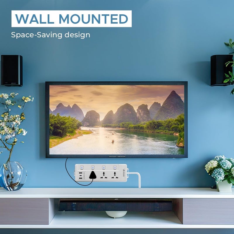 Lapcare Smart Surge Protector with Individual Switch, 250 Volts Extension Board, 3AC Socket 2500W, PD 20w & 2xUSB, 1.5M Copper Cord, Overload Protection, Safety Shutter, Durable PP Body - Image 5