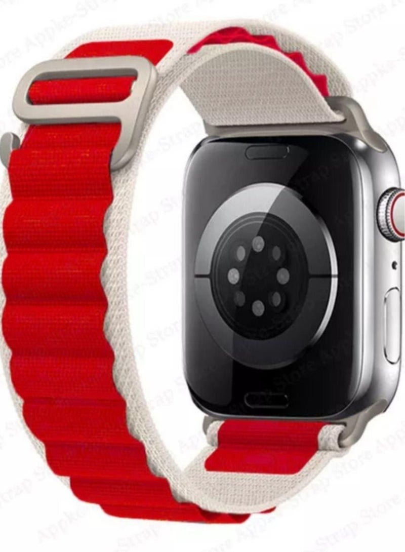 White and red Apple Watch band, size 45