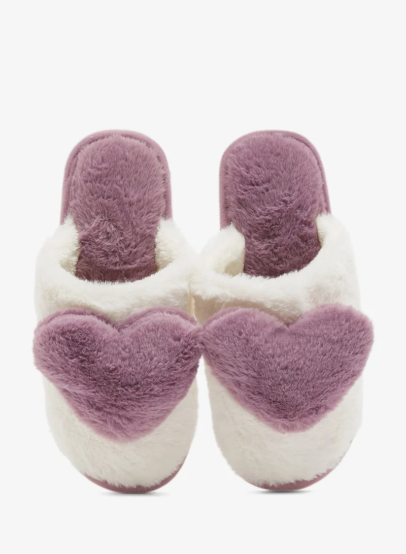 Heart Printed Fur Bedroom Slippers